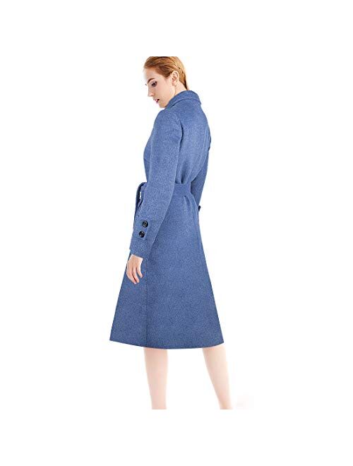 BOJIN Women's Wool Coat Winter Classic Trench Wool Blend Top Pea Coat Double Breasted Long Sleeve with Belt Doll Collar