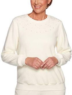 Women's Floral Embroidered Anti-Pill Pullover Sweater