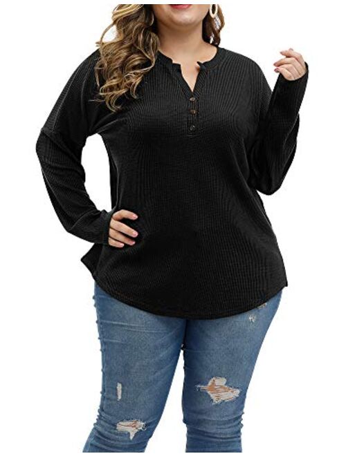 Allegrace Plus Size Pullover Sweaters for Women Super Soft Lightweight Knit Sweater Buttons Up Long Sleeve Shirts