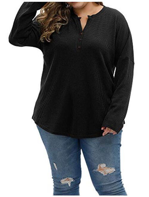 Allegrace Plus Size Pullover Sweaters for Women Super Soft Lightweight Knit Sweater Buttons Up Long Sleeve Shirts