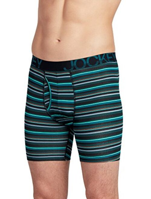 Jockey Men's Underwear ActiveStretch Midway Brief - 3-Pack, Black/Green Stripe/Silver Line Blue, M