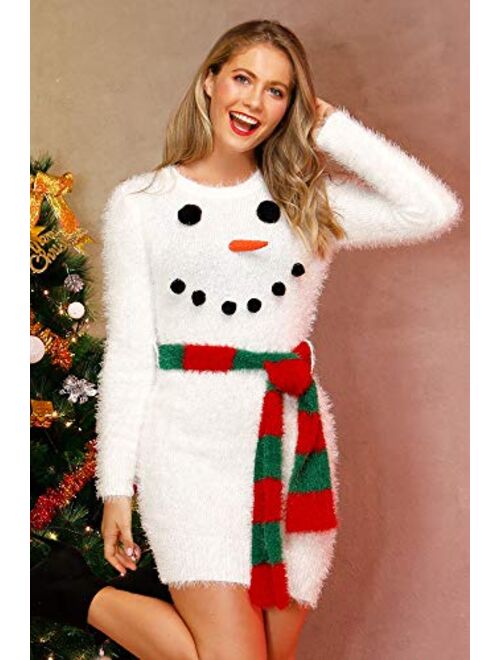 Spadehill Womens Christmas Cable Knit Long Sleeve Sweater Dress