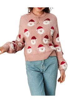 Women's Long Sleeve Knit Pullover Sweater Ugly Christmas Reindeer Sweater