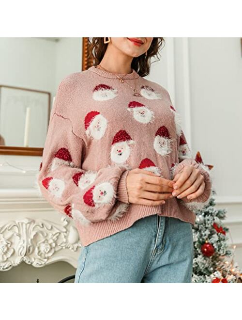 BerryGo Women's Long Sleeve Knit Pullover Sweater Ugly Christmas Reindeer Sweater