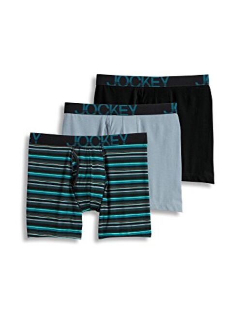 Jockey Men's Underwear ActiveStretch Midway Brief - 3-Pack, Black/Green Stripe/Silver Line Blue, L