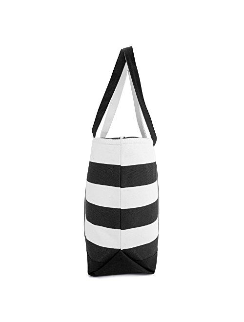 DALIX Striped Beach Bag Tote Bags Canvas Personalized Black Ballent Letter A - Z