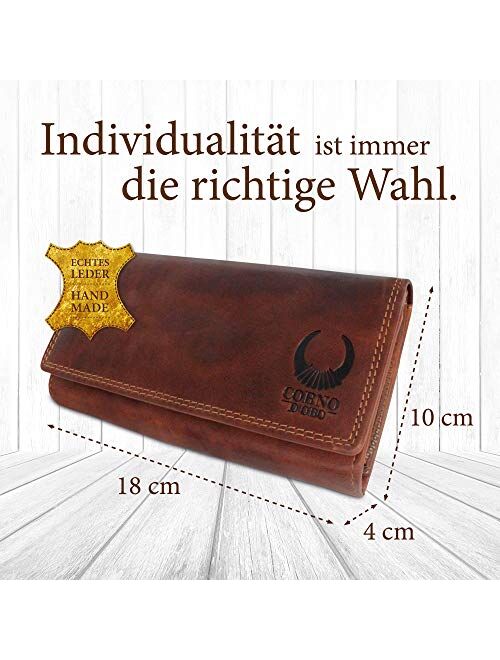 Genuine Leather Wallet - Vintage Cowhide Clutch Checkbook Card Holder Organizer - RFID Protection Women/Men Corno d'Oro Ely
