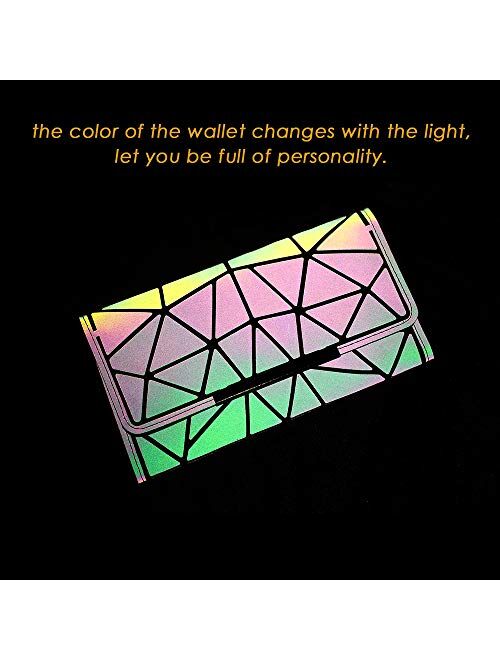 DIOMO Geometric Luminous Wallet Rainbow Holographic Zip Around Purse