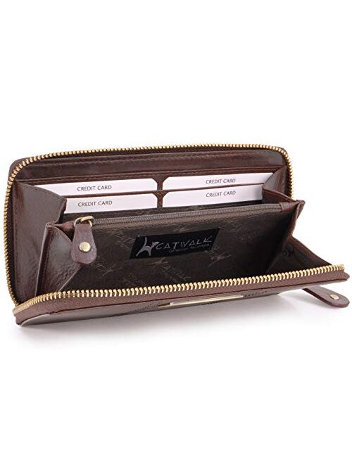 Fossil Catwalk Collection - Ladies Luxury Large Zip Purse with Gift Box - Real Leather with RFID - Credit Card Wallet with Coin Compartment - GALLERY