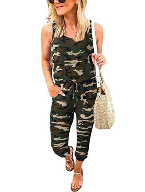 MILLCHIC Women's Tie Dye Sleeveless Jumpsuits Elastic Waist Beam Foot Casual Rompers with Pockets