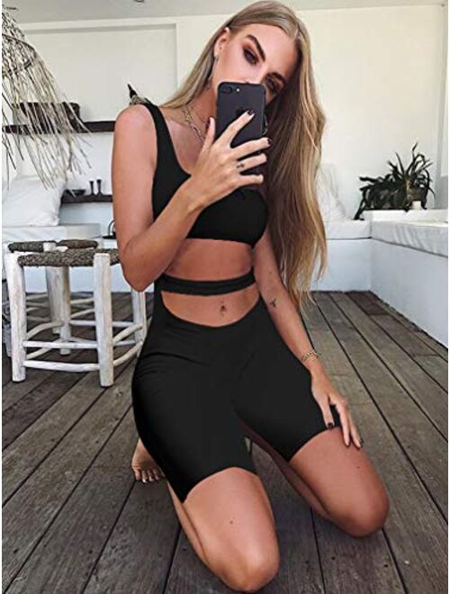WHONE Women's Sexy Sleeveless Tank Top Cut Out Short Romper One Piece Bodycon Jumpsuit
