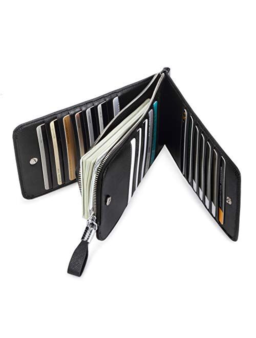 JEEBURYEE Women's Genuine Leather Credit Card Holder RFID Long Zipper Purse Wallet