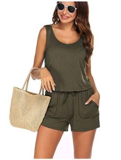 ADOME Womens Summer Sleeveless Scoop Neck Tank Top Short Jumpsuit Rompers