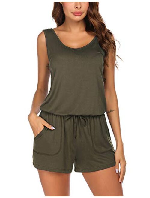 ADOME Womens Summer Sleeveless Scoop Neck Tank Top Short Jumpsuit Rompers