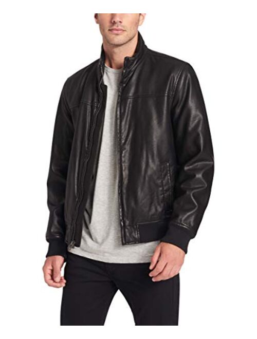 Dockers Men's Carson Faux Leather Classic Stand Collar Bomber Jacket (Standard & Tall Sizes)