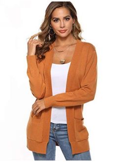 demonlick Women Long Sleeve Knit Cardigan Basic Sweaters Classic Open Front Soft Solid Sweater Coat