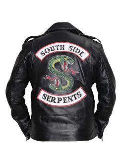 Men's Snake Gang S Logo Snake Patch Jughead Jones Cole Sprouse Black Real Leather Jacket
