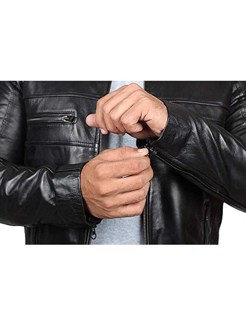 Leather Jackets for Men - Black Cafe Racer Mens Leather Jacket