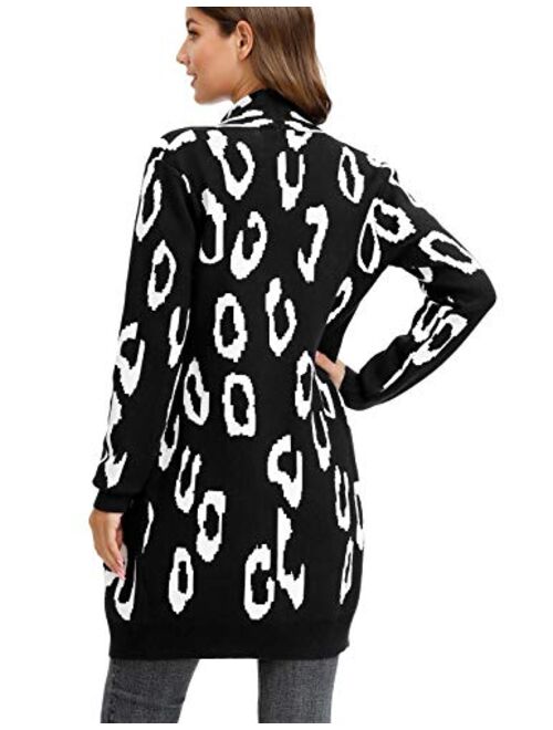 GRACE KARIN Essential Leopard Print Open Front Long Knitted Cardigan Sweater for Women