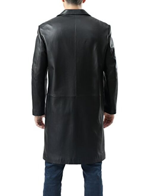 BGSD Men's Classic New Zealand Lambskin Leather Long Walking Coat (Regular and Big and Tall and Short Sizes)