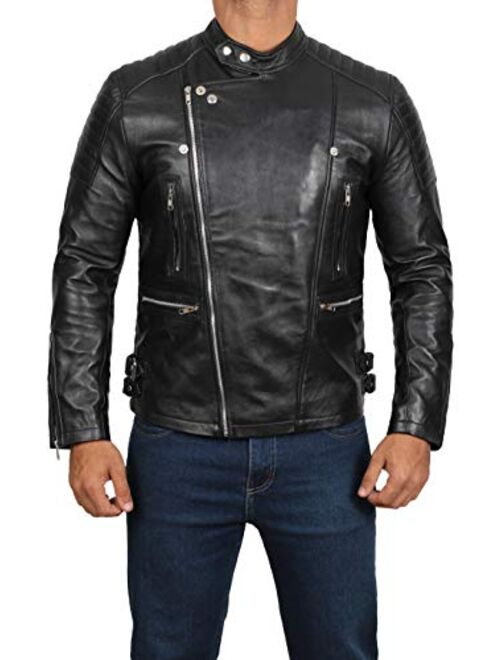Real Men's Leather Jacket - Moto Lambskin Black Leather Motorcycle Jacket Men