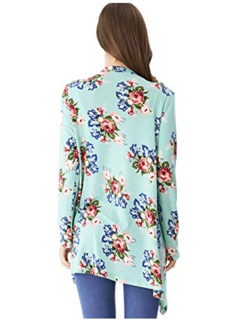 Aphratti Womens Long Sleeve Floral Print Loose Wrap Kimono Cardigan