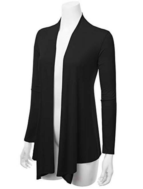 FASHIONOLIC Women's Drape Front Open Cardigan Long Sleeve (S-2X, Made in USA)
