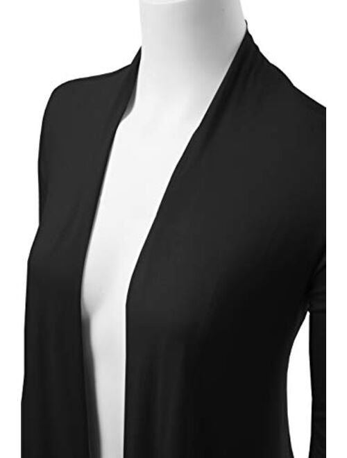 FASHIONOLIC Women's Drape Front Open Cardigan Long Sleeve (S-2X, Made in USA)