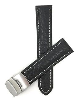 20mm to 24mm Genuine Leather Watch Band Strap with Deployment Clasp Buckle, Comes in Black and Brown