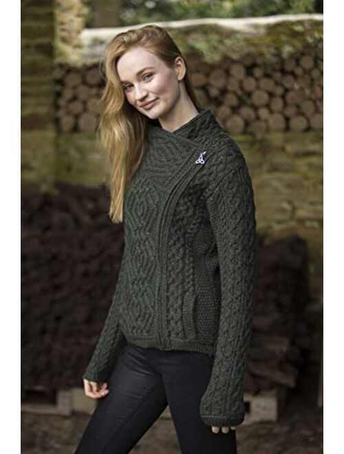 Aran Crafts Women's Irish Cable Knitted Side Zip Cardigan (100% Merino Wool)