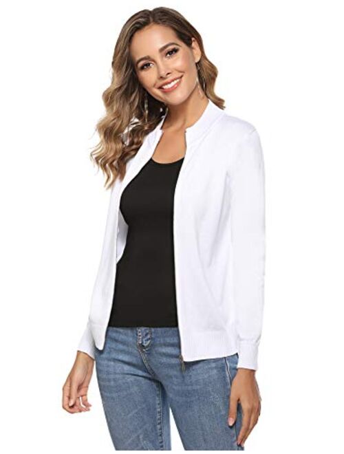 Aibrou Womens Zip Up Long Sleeve Open Front Knit Cardigan Sweater S-XXL