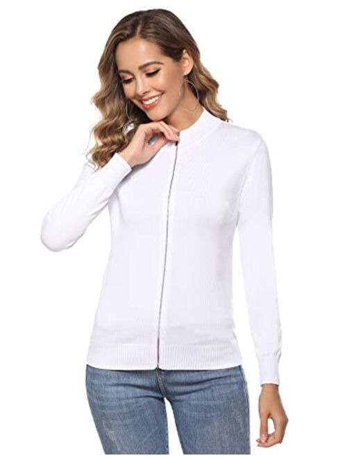 Aibrou Womens Zip Up Long Sleeve Open Front Knit Cardigan Sweater S-XXL
