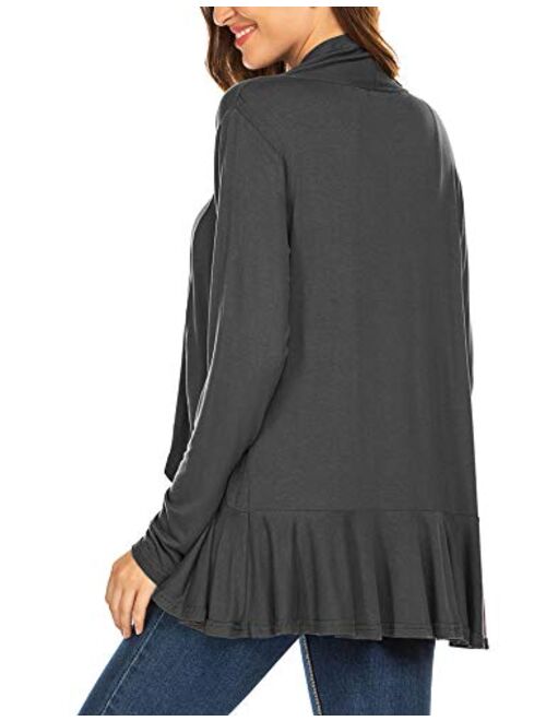 Zeagoo Women's Open Front Cardigan Long Sleeve Draped Ruffles Casual Sweaters