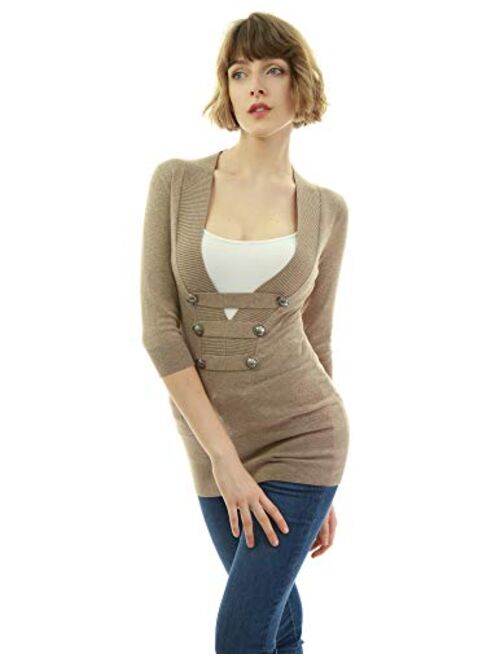 PattyBoutik Women 3/4 Sleeve Button Detail Sweater