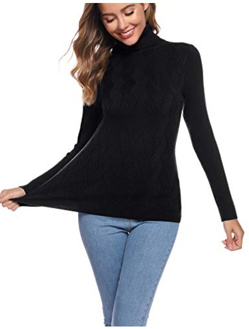 Aibrou Soft Knit Turtleneck Sweaters for Women Tilted Pattern Long Sleeve Pullover Sweater Tops