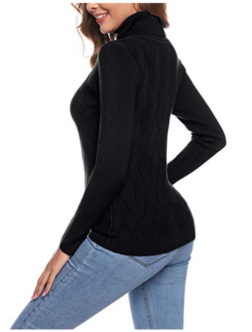 Aibrou Soft Knit Turtleneck Sweaters for Women Tilted Pattern Long Sleeve Pullover Sweater Tops