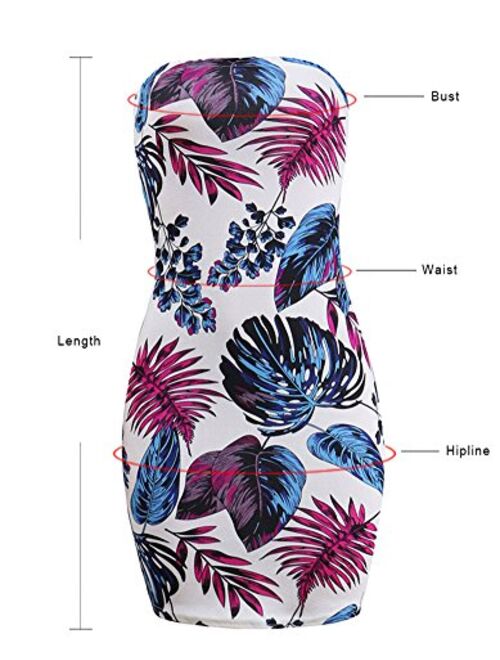 Women Sexy Tropical Summer Dress Strapless Floral Midi Tube Bodycon Party Clubwear