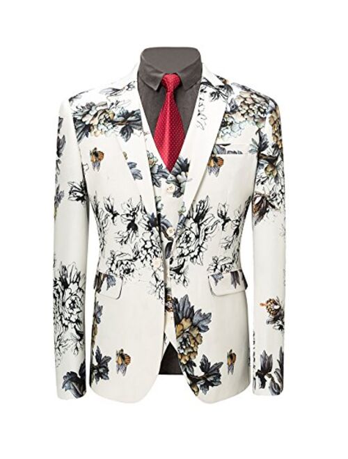 MOGU Mens 3 Piece Floral Printed Suits Slim Fit Stylish Prom Tuxedos