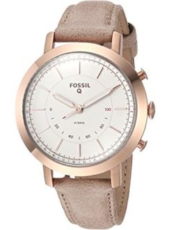 Women Neely Stainless Steel and Leather Hybrid Smartwatch, Color: Rose Gold-Tone, Beige (Model: FTW5007)