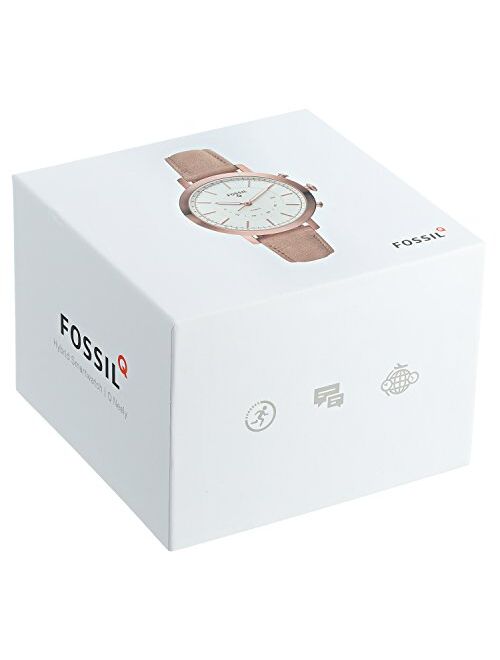 Fossil Women Neely Stainless Steel and Leather Hybrid Smartwatch, Color: Rose Gold-Tone, Beige (Model: FTW5007)