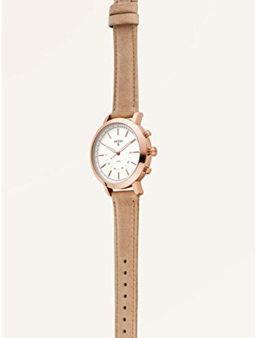 Fossil Women Neely Stainless Steel and Leather Hybrid Smartwatch, Color: Rose Gold-Tone, Beige (Model: FTW5007)