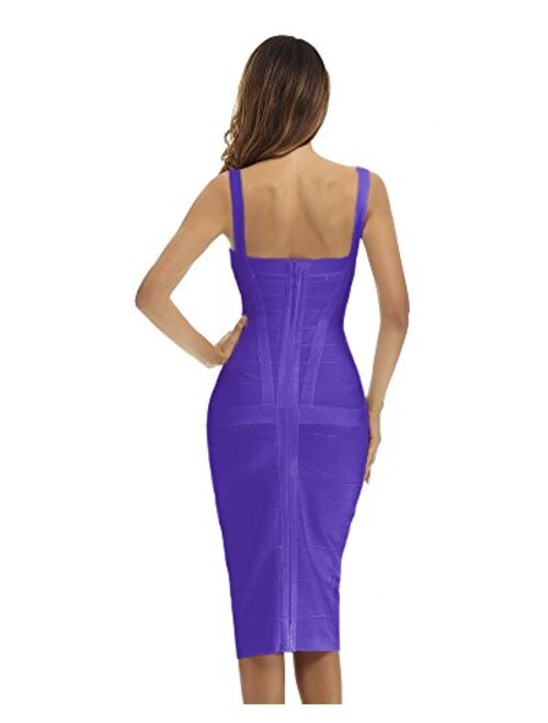 UONBOX Women's Spaghetti Strap Celebrity Midi Evening Party Bandage Dress
