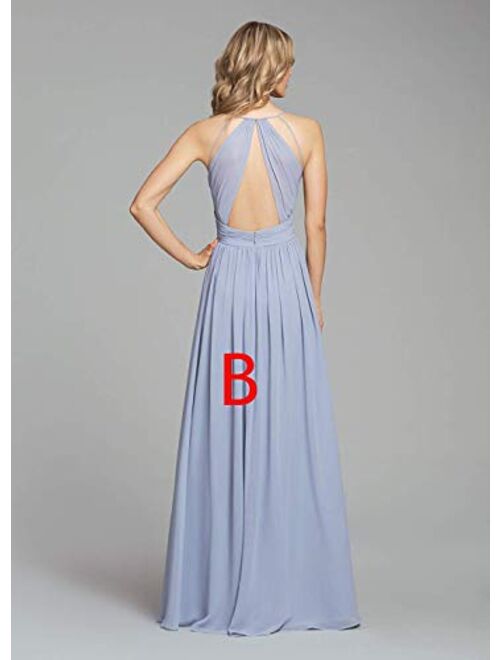 Nicefashion Women's Empire A Line Chiffon Bridesmaid Dresses Long Open Back Formal Prom Gown