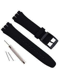 Replacement Waterproof Silicone Rubber Watch Strap Watch Band for Swatch (17mm 19mm 20mm) (17mm, Black)