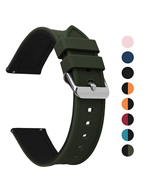 Fullmosa Silicone Rubber 18mm 20mm 22mm 24mm Watch Band,8 Colors for Rainbow Quick Release Watch Strap with Stainless Steel Buckle