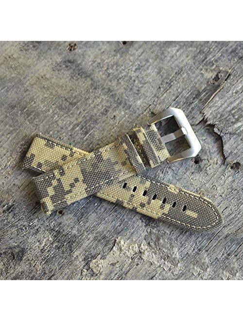 20mm 22mm Cordura Canvas Quick Release Watch Band Strap, Lorica Leather Inner Liner, Quick Release Pins, Stainless Steel Buckle Ballistic Nylon Camouflage Pattern