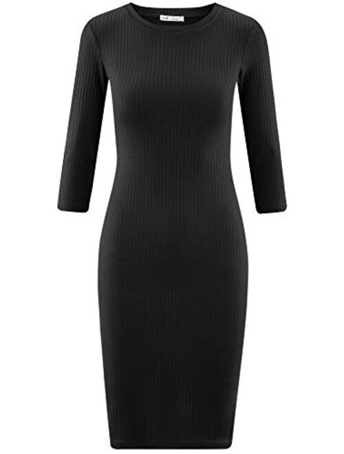 oodji Ultra Women's Ribbed Dress with 3/4 Sleeves