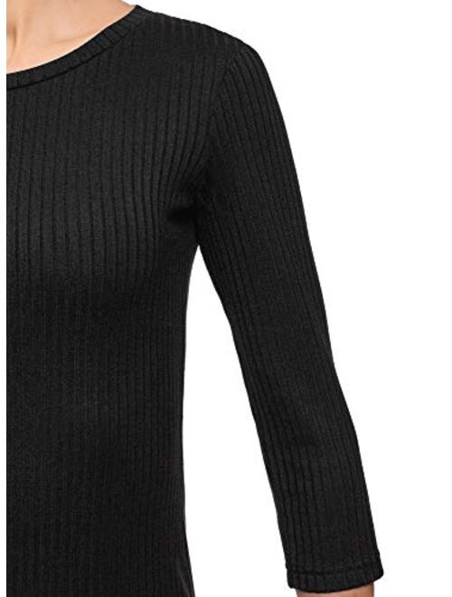 oodji Ultra Women's Ribbed Dress with 3/4 Sleeves