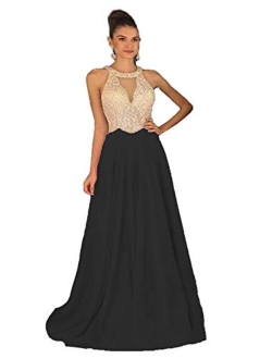 Fanciest Women's Crystal Beaded Prom Dresses 2020 Long Evening Gowns Formal