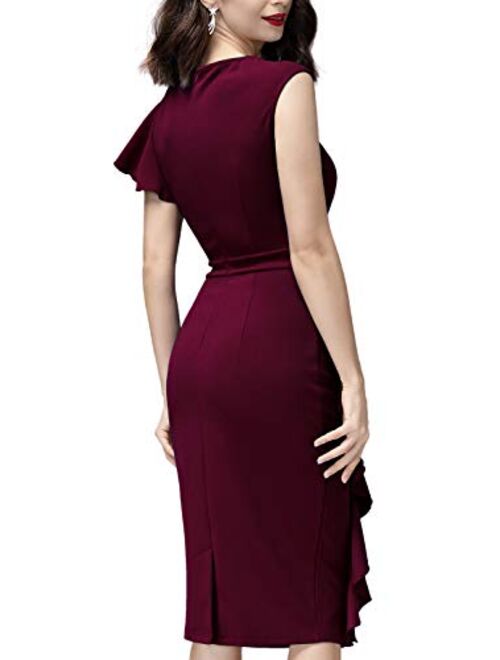 AISIZE Women Pinup Vintage Ruffle Sleeves Cocktail Party Pencil Dress